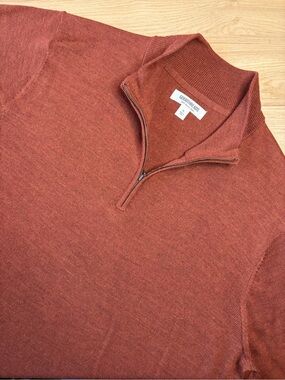 Goodthreads Rust Brown Merino Wool 1/4 Zip Sweater XL